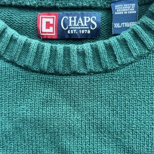 Chaps Men's Green‎ Crewneck Sweater with Navy Blue Insignia, Size XXL, Classic,